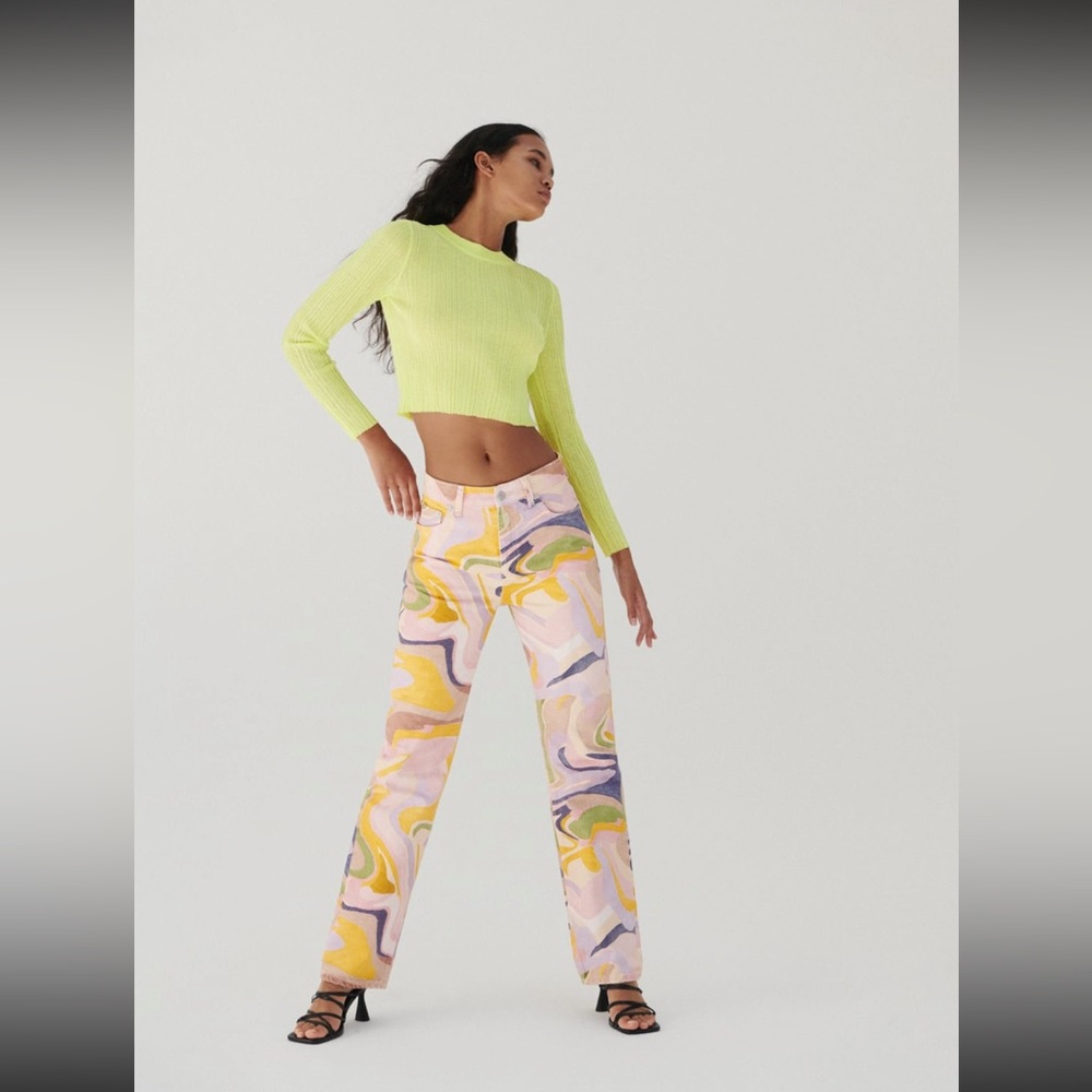 Zara multicolor printed straight leg jeans